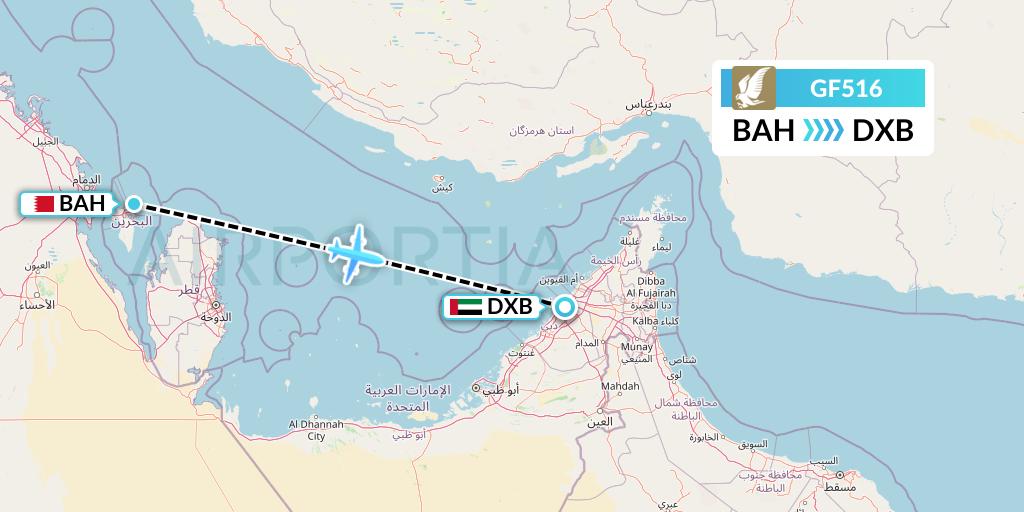 GF516 Gulf Air Flight Map: Bahrain to Dubai
