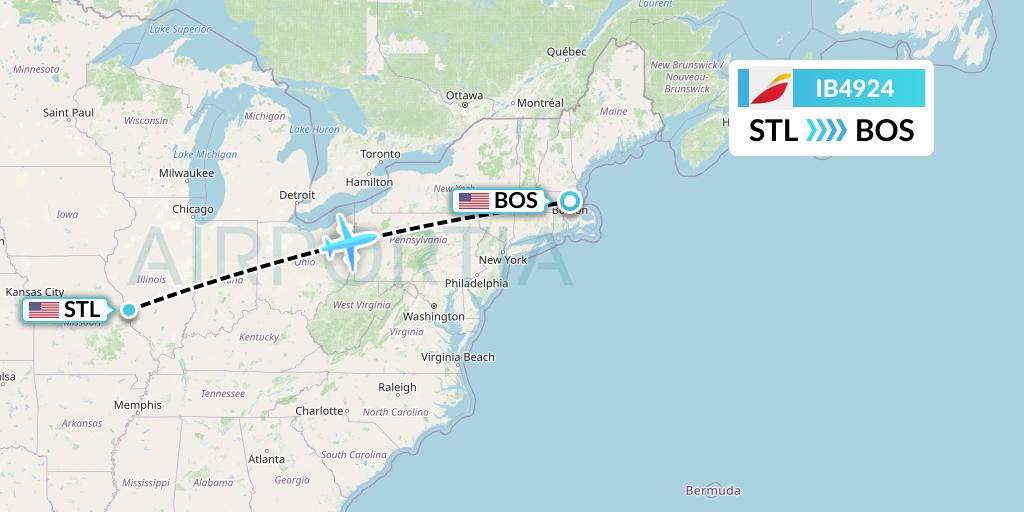 IB4924 Iberia Flight Map: St. Louis to Boston