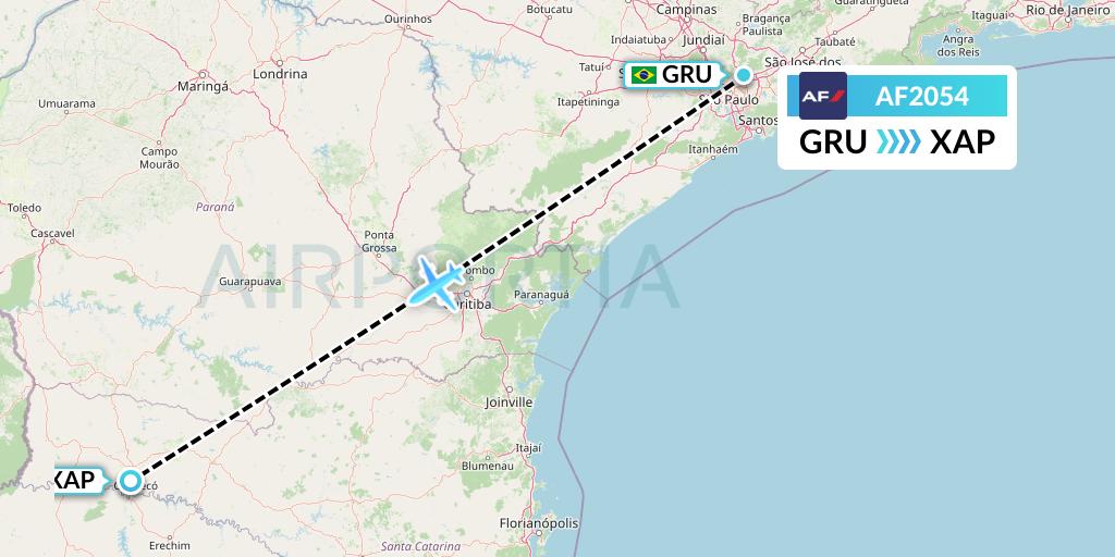 AF2054 Air France Flight Map: Sao Paulo to Chapeco