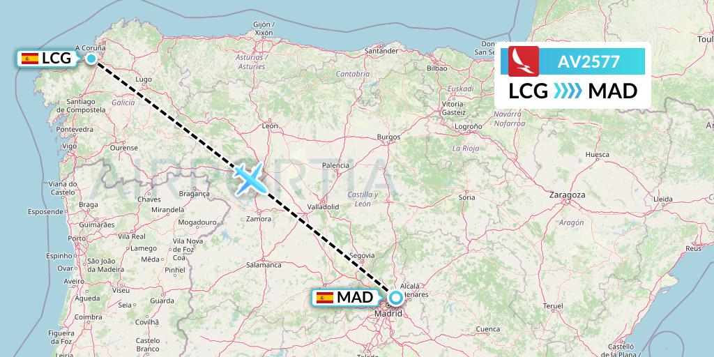AV2577 Avianca Flight Map: A Coruna to Madrid