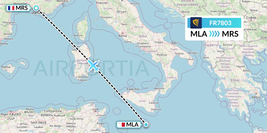 FR7803 Ryanair Flight Map: Malta to Marseille