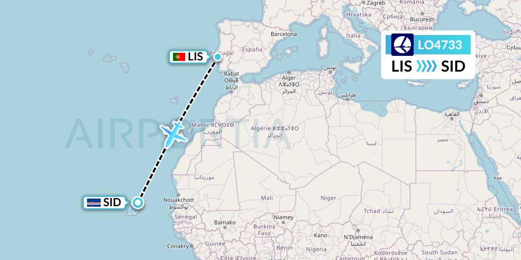 LO4733 LOT Flight Map: Lisbon to Espargos
