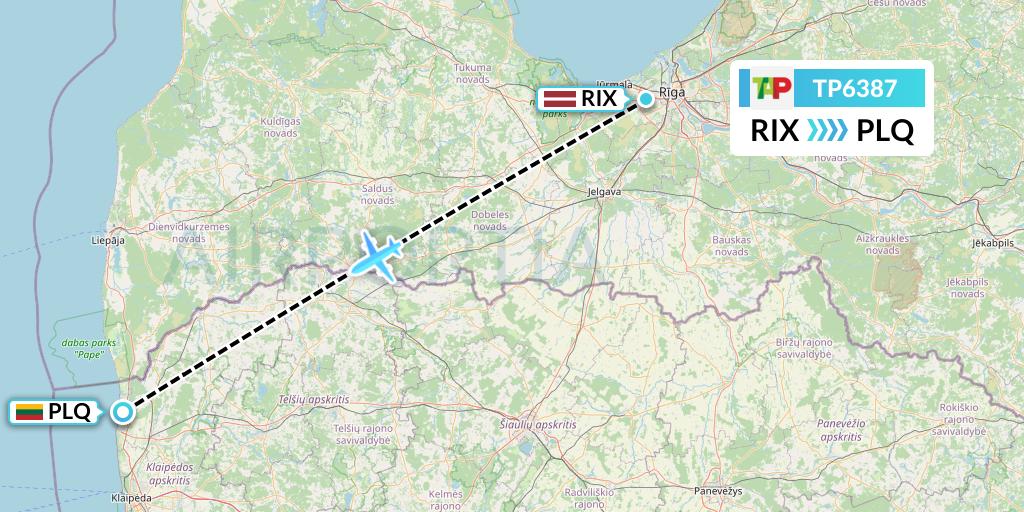 TP6387 TAP Portugal Flight Map: Riga to Palanga