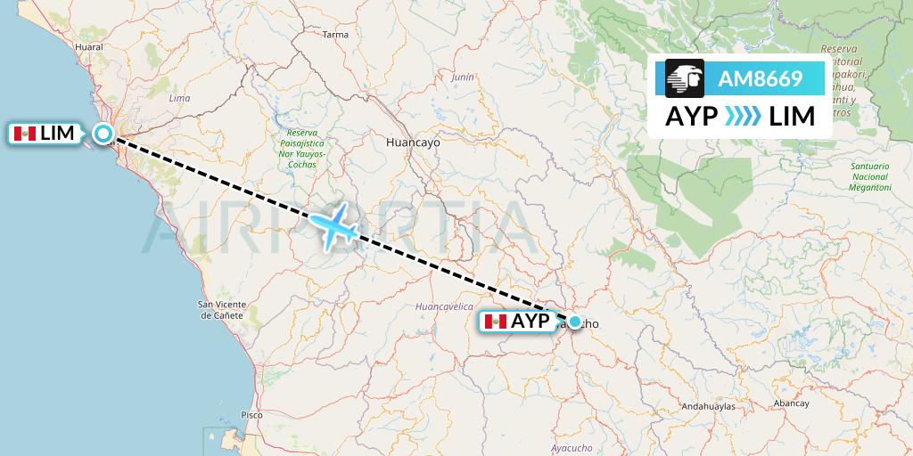 AM8669 Aeromexico Flight Map: Ayacucho to Lima