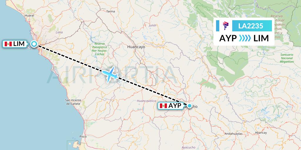 LA2235 LAN Airlines Flight Map: Ayacucho to Lima