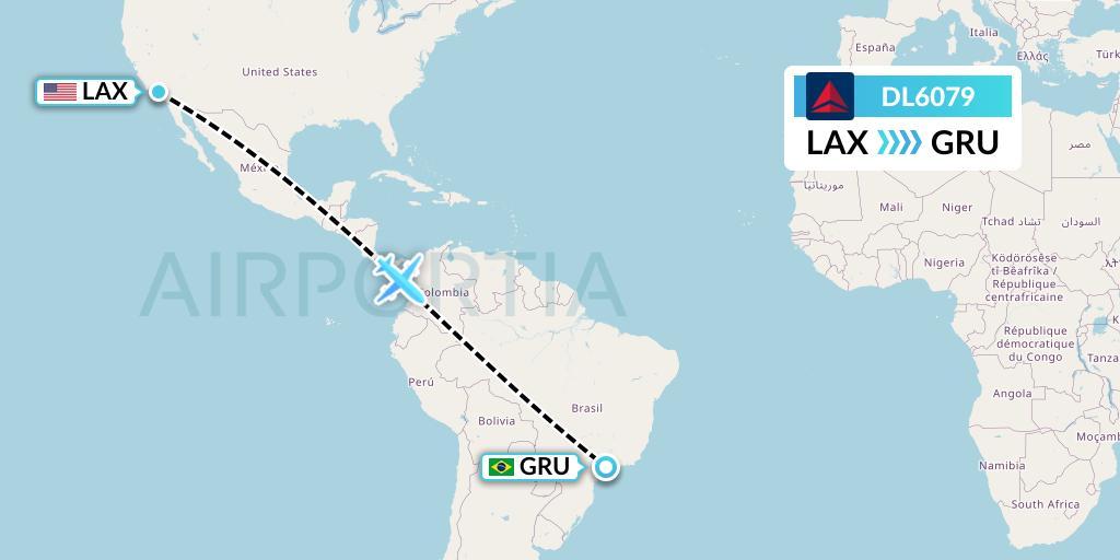 DL6079 Delta Air Lines Flight Map: Los Angeles to Sao Paulo