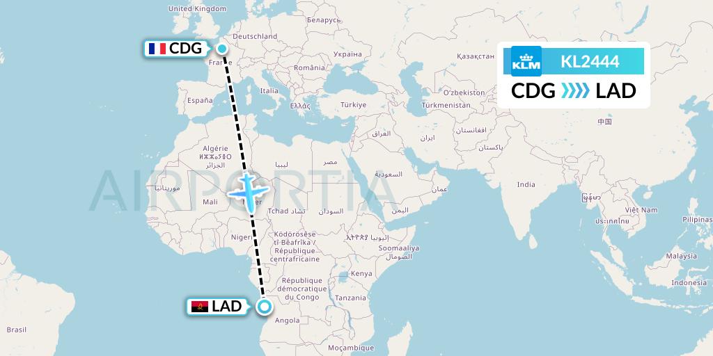 KL2444 KLM Flight Map: Paris to Luanda