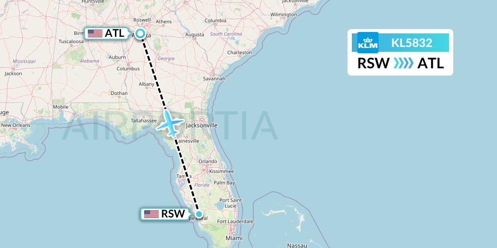 KL5832 KLM Flight Map: Fort Myers to Atlanta
