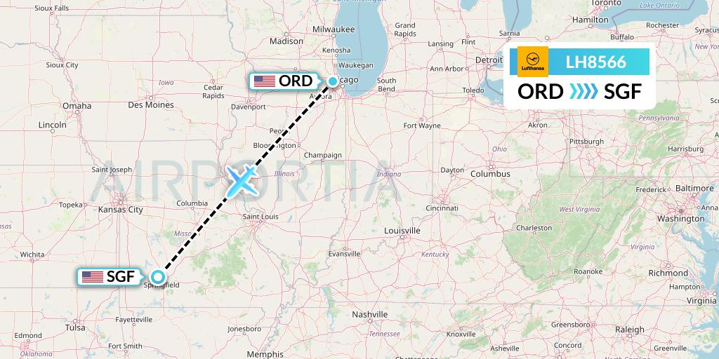 LH8566 Lufthansa Flight Map: Chicago to Springfield