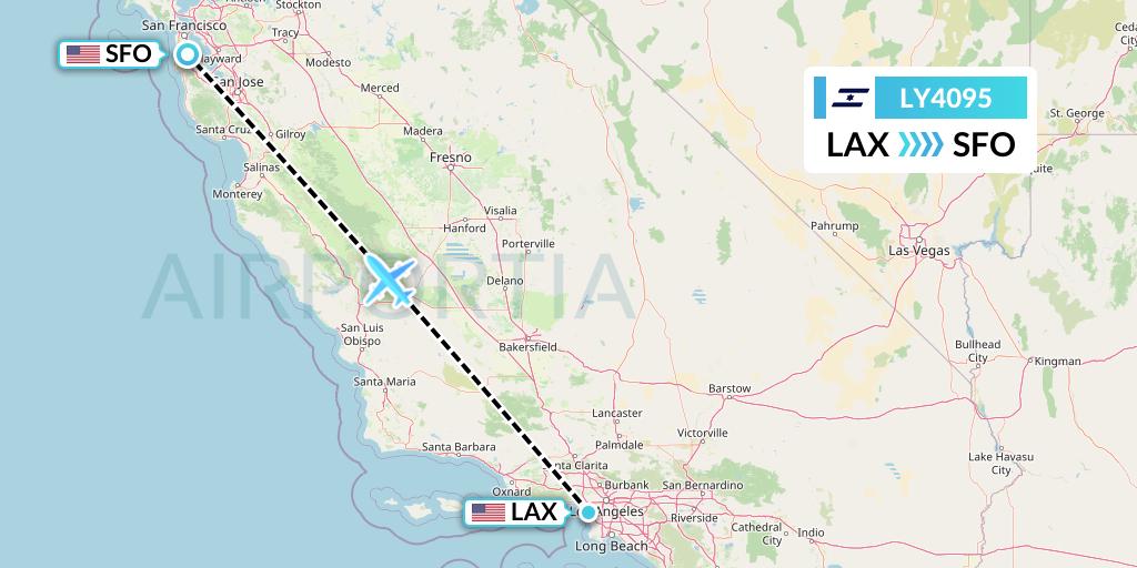 LY4095 El Al Flight Map: Los Angeles to San Francisco