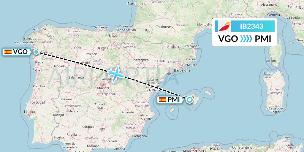 IB2343 Iberia Flight Map: Vigo to Palma de Mallorca