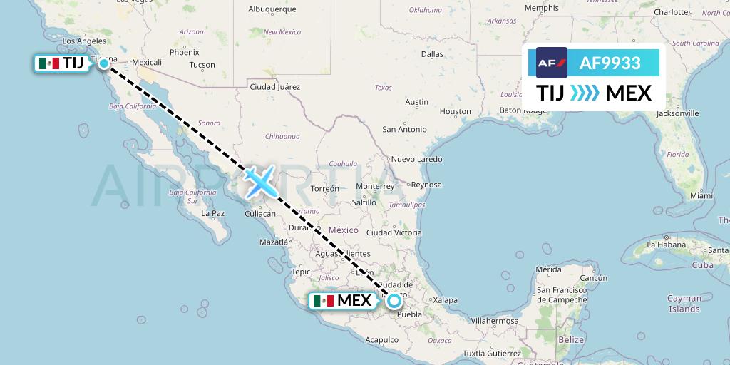 AF9933 Air France Flight Map: Tijuana to Mexico City