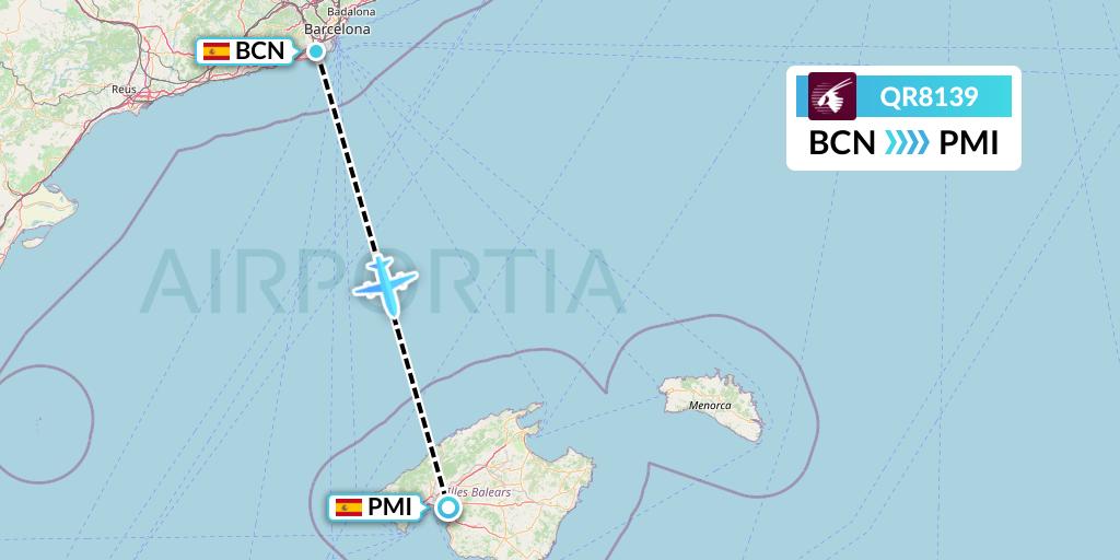 QR8139 Qatar Airways Flight Map: Barcelona to Palma de Mallorca