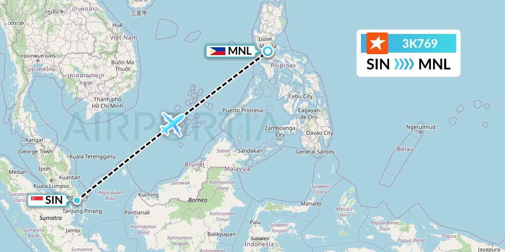 3K769 Jetstar Asia Flight Map: Singapore to Manila