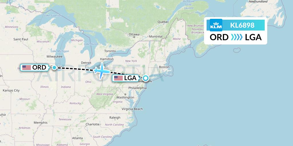 KL6898 KLM Flight Map: Chicago to New York