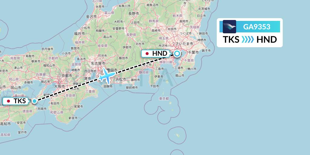 GA9353 Garuda Indonesia Flight Map: Tokushima to Tokyo