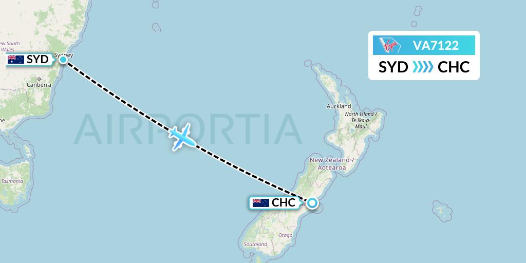 VA7122 Virgin Australia Flight Map: Sydney to Christchurch