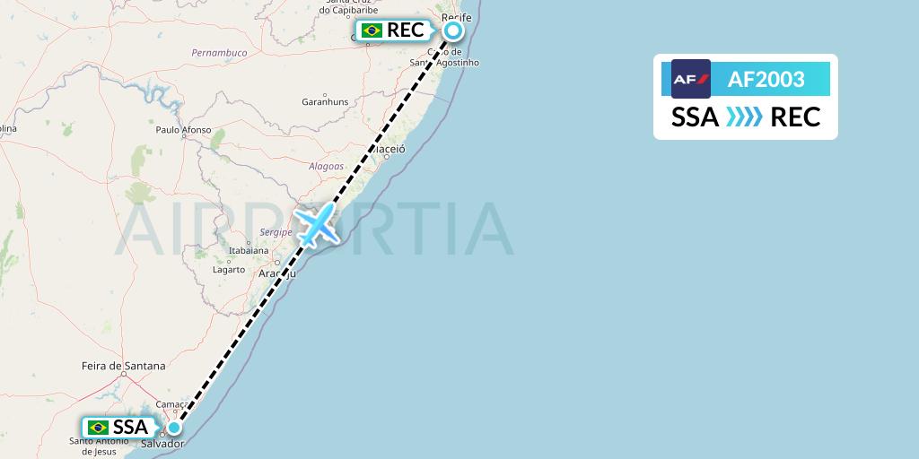 AF2003 Air France Flight Map: Salvador to Recife