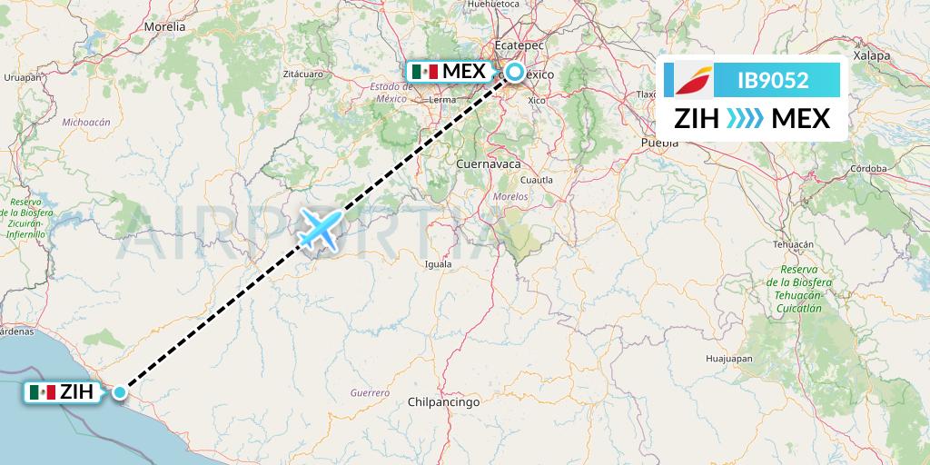 IB9052 Iberia Flight Map: Zihuatanejo to Mexico City