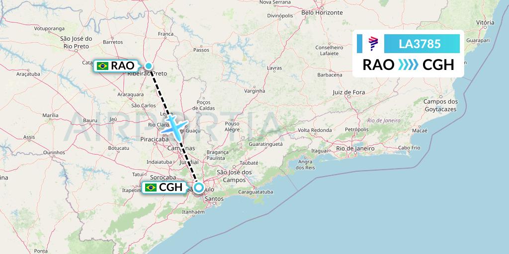 LA3785 LAN Airlines Flight Map: Riberao Preto to Sao Paulo