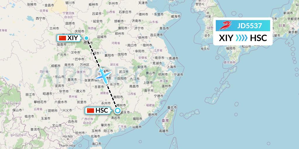 JD5537 Capital Airlines Flight Map: Xi'an to Shaoguan