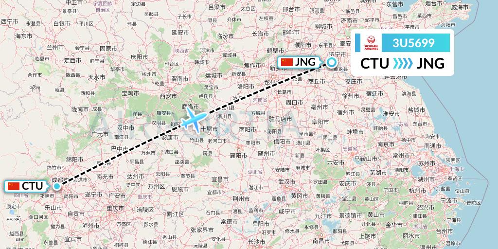 3U5699 Sichuan Airlines Flight Map: Chengdu to Jining