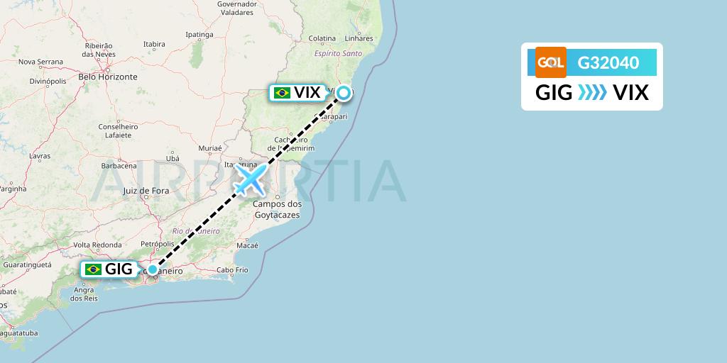 G32040 GOL Transportes Aeros Flight Map: Rio de Janeiro to Vitoria