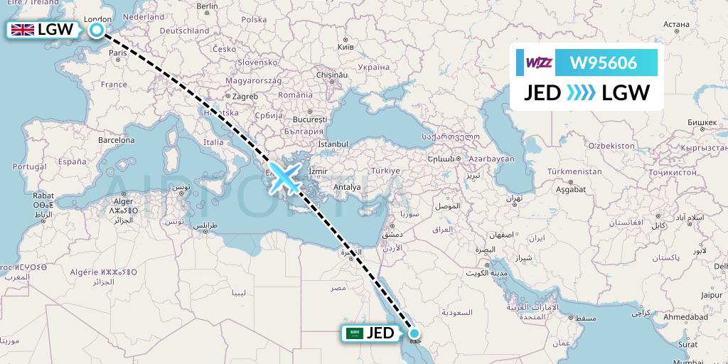 W95606 Wizz Air UK Flight Map: Jeddah to London