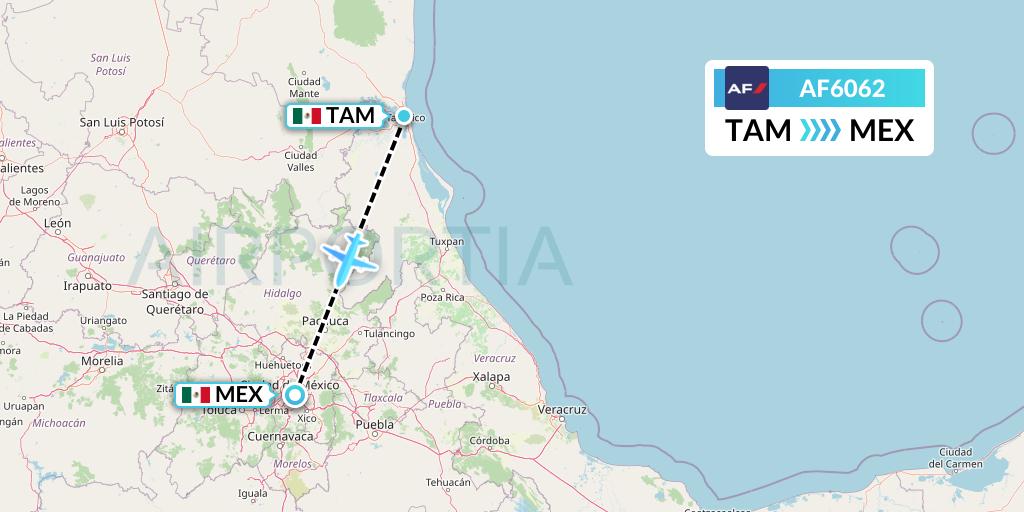 AF6062 Air France Flight Map: Tampico to Mexico City