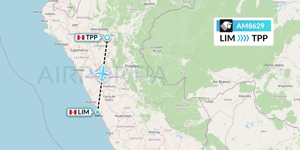AM8629 Aeromexico Flight Map: Lima to Tarapoto