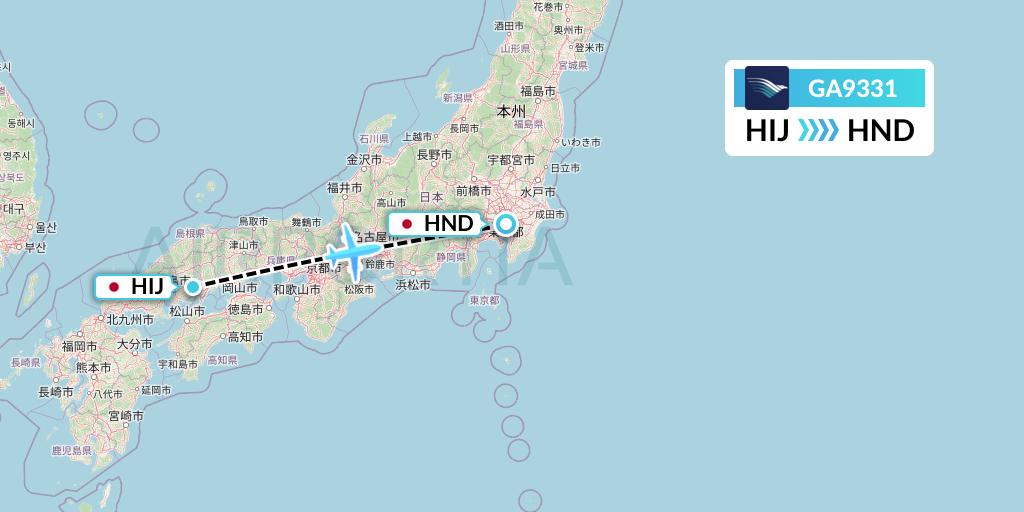 GA9331 Garuda Indonesia Flight Map: Hiroshima to Tokyo