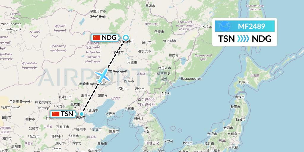 MF2489 Xiamen Airlines Flight Map: Tianjin to Qiqihar