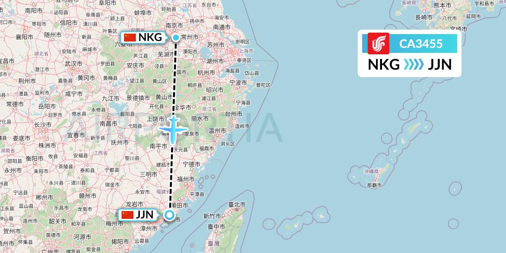 CA3455 Air China Flight Map: Nanjing to Jinjiang