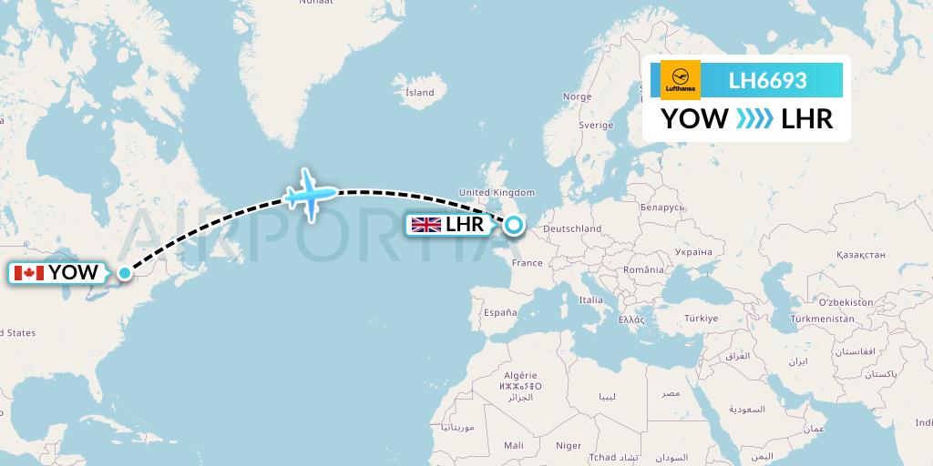 LH6693 Lufthansa Flight Map: Ottawa to London