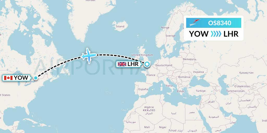OS8340 Austrian Airlines Flight Map: Ottawa to London