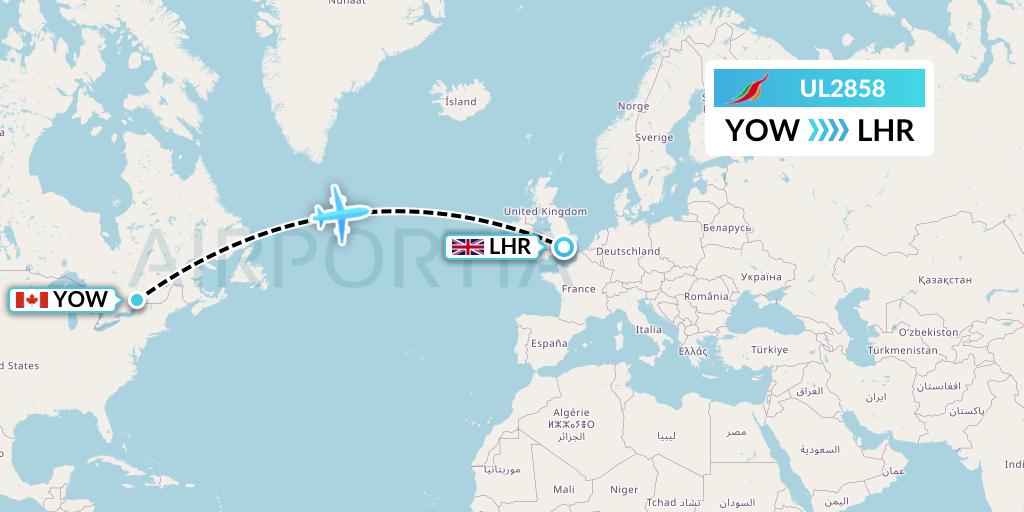 UL2858 SriLankan Airlines Flight Map: Ottawa to London