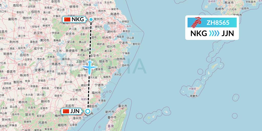 ZH8565 Shenzhen Airlines Flight Map: Nanjing to Jinjiang