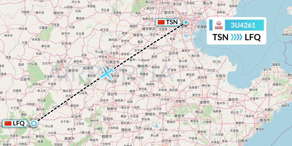 3U4261 Sichuan Airlines Flight Map: Tianjin to Yulin