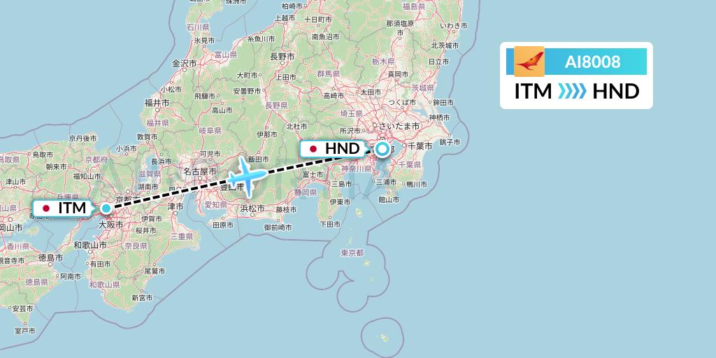 AI8008 Air India Flight Map: Osaka to Tokyo