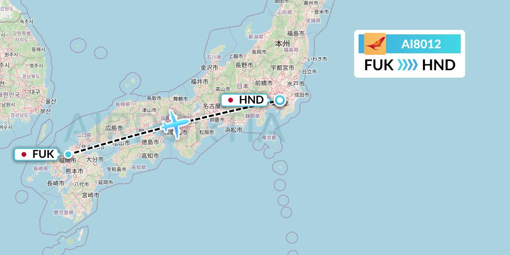 AI8012 Air India Flight Map: Fukuoka to Tokyo