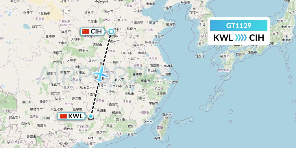 GT1129 Air Guilin Flight Map: Guilin to Changzhi