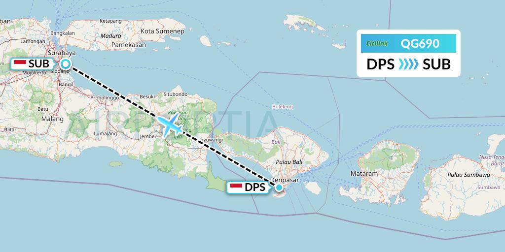 QG690 Citilink Flight Map: Denpasar to Surabaya