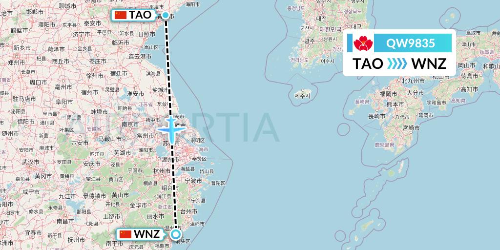 QW9835 Qingdao Airlines Flight Map: Qingdao to Wenzhou