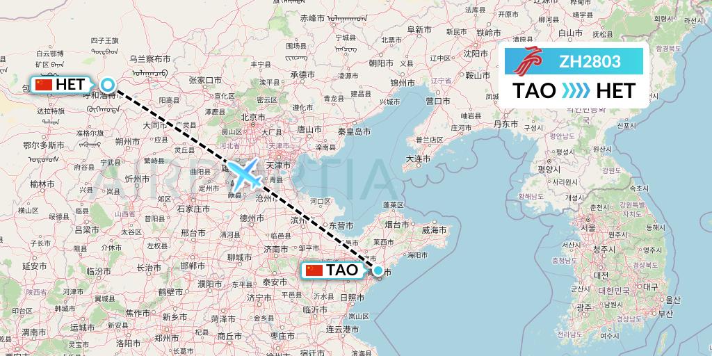 ZH2803 Shenzhen Airlines Flight Map: Qingdao to Hohhot