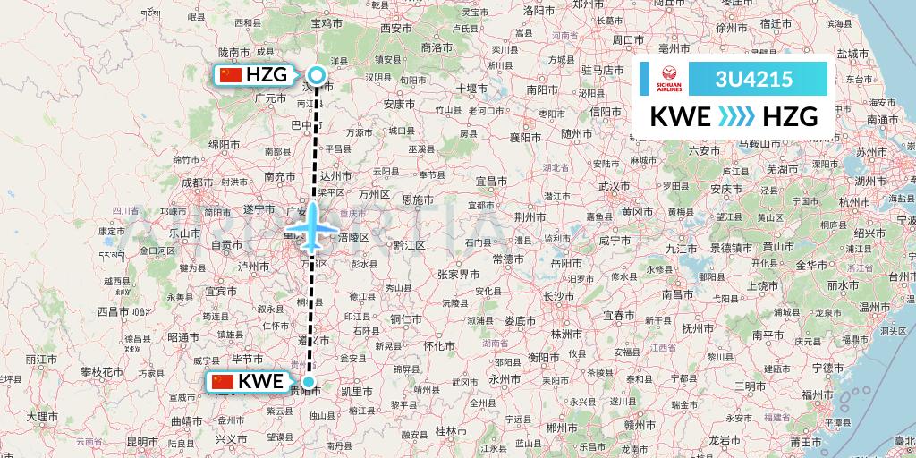 3U4215 Sichuan Airlines Flight Map: Guiyang to Hanzhong