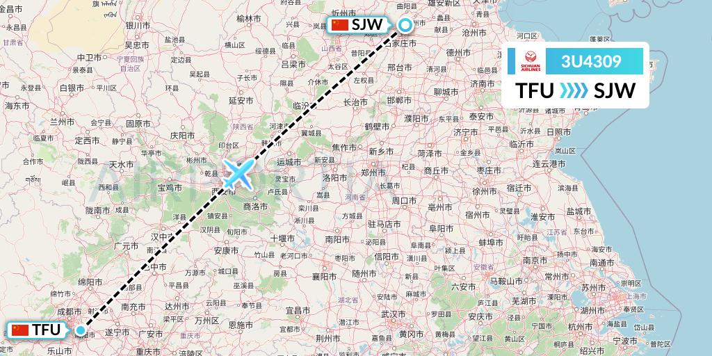 3U4309 Sichuan Airlines Flight Map: Chengdu to Shijiazhuang