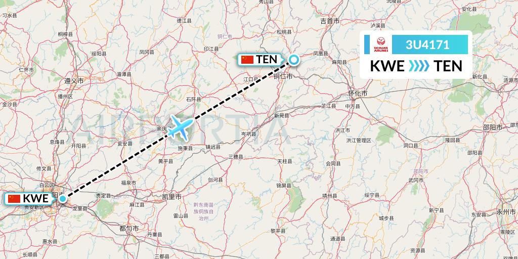 3U4171 Sichuan Airlines Flight Map: Guiyang to Tongren