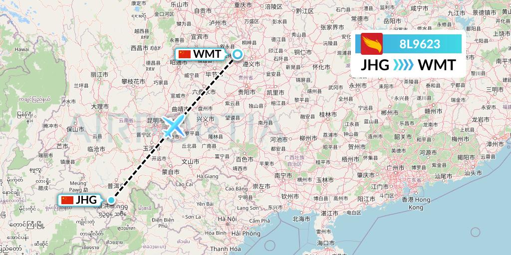 8L9623 Lucky Air Flight Map: Jinghong to Zunyi