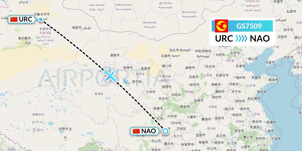 GS7509 Tianjin Airlines Flight Map: Urumqi to Nanchong