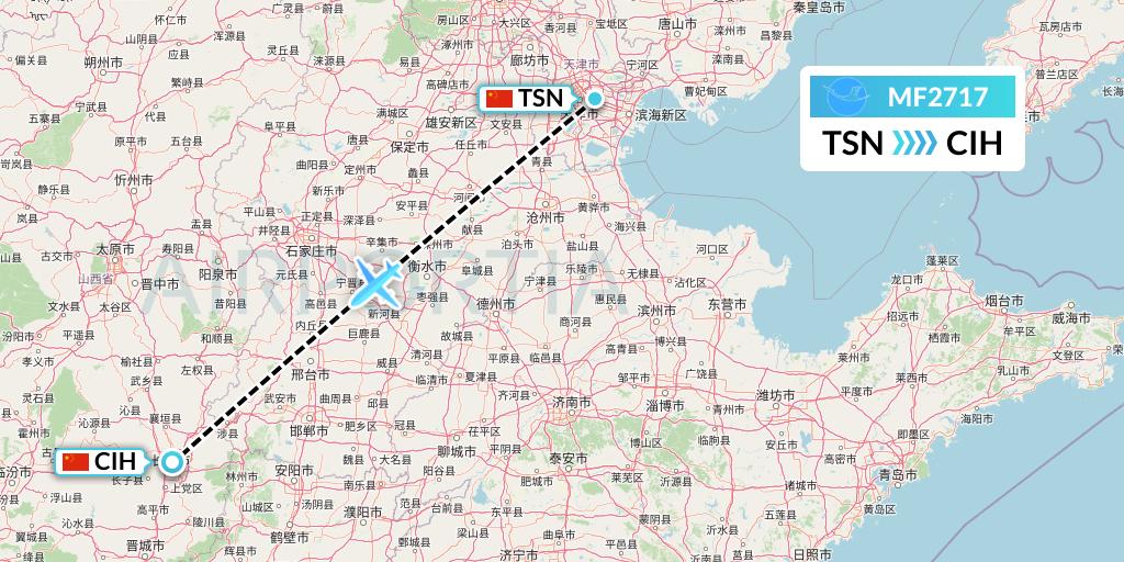 MF2717 Xiamen Airlines Flight Map: Tianjin to Changzhi